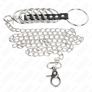 KINK 7 ANNEAUX PENIS EN METAL DE 38 CM A 5 CM CONNECTES AVEC DU CUIR ET UNE CHAINE EN METAL 100 CM