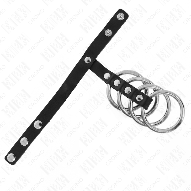 Cockring 4 anneaux métal avec sangle cuir taille 3,8 cm — vue de profil