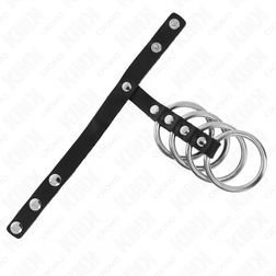 Cockring 4 anneaux métal avec sangle cuir taille 3,8 cm — vue de profil