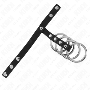 Cockring 4 anneaux métal avec sangle cuir taille 3,8 cm — vue de profil