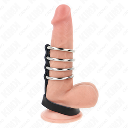 Cockring Kink Ring Power 4 anneaux métal avec sangle cuir taille 3,8 cm — Ring Power en Métal noir vu de face