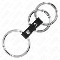 Triple cockring métal 3,7 à 5 cm sur lanière cuir — emballage