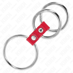 Cockring triple 3 anneaux métal et cuir rouge 3,7 à 5 cm — emballage