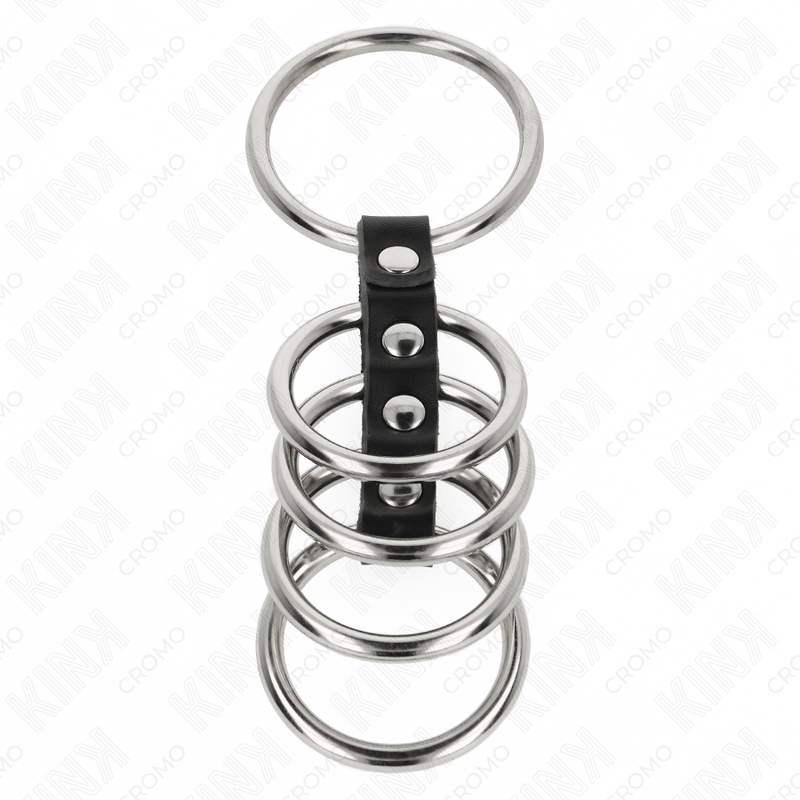 Cage 5 anneaux métal et cuir 3,7 à 5 cm — gros plan