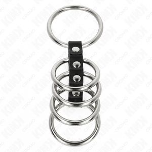 Cage 5 anneaux métal et cuir 3,7 à 5 cm — gros plan