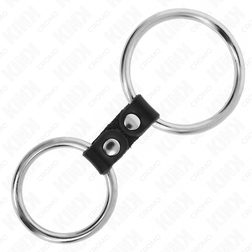 Double cockring métal 3,7 et 5 cm avec sangle cuir — Chrome Duo — emballage