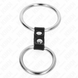 Double cockring métal 3,7 et 5 cm avec sangle cuir — Chrome Duo — vue 3