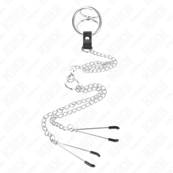 Triple cockring métal + chaîne pinces tétons taille S — Nip Trio S — vue 2