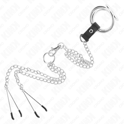 Triple cockring métal + chaîne pinces tétons taille S — Nip Trio S — emballage