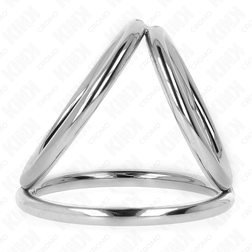 Triple cockring métal anneau + boucle couilles taille M — Chrome Open M — vue 4