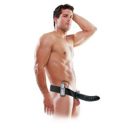 Black Vibrating Hollow Strap-On with Harness — Hollow Vibrating XL — product view