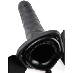 Black Vibrating Hollow Strap-On with Harness — Hollow Vibrating XL — product view — 19