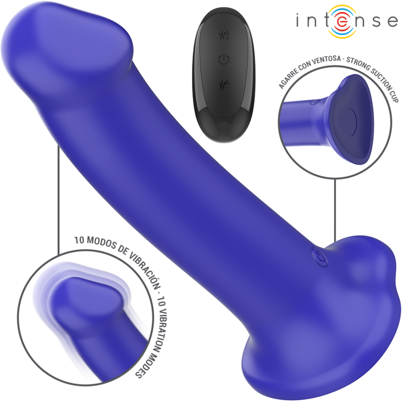 INTENSE VICTORIA VIBRATEUR AVEC VENTOUSE 10 VIBRATIONS BLEU FONCE TELECOMMANDE