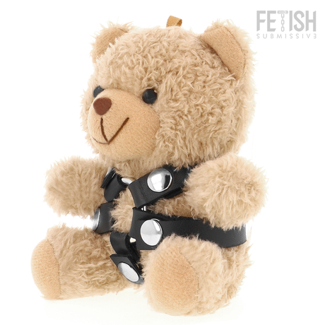 Mug pénis Fetish Submissive Rebel Toys Porte-clés ours Bongo — Harnais clouté marron vu de face