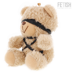 Nounours Winnie marron avec mini harnais bondage noir.