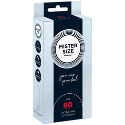 Mister Size Préservatifs latex sur-mesure 60 mm 10 unités — XL en Latex transparent vu de face