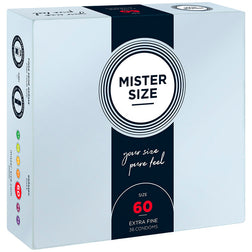 Boîte de 36 préservatifs Mister Size XL en latex, largeur nominale 60 mm.