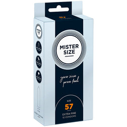 Mister Size Préservatifs latex ultra-fins sur-mesure 57 mm taille L 10 unités en Latex transparent vu de face