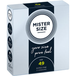 Mister Size Préservatifs latex sur-mesure 49 mm 3 unités — S en Latex transparent vu de face