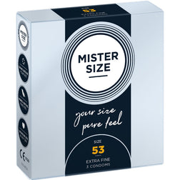 Mister Size Préservatifs latex sur-mesure 53 mm 3 unités — M en Latex transparent vu de face