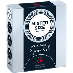 Mister Size Préservatifs latex sur-mesure 60 mm 3 unités — XL en Latex transparent vu de face