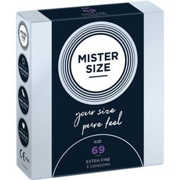 Mister Size Préservatifs latex sur-mesure 69 mm 3 unités — XXXL en Latex transparent vu de face