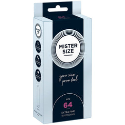 Mister Size Préservatifs latex sur-mesure 64 mm 10 unités — XXL en Latex transparent vu de face