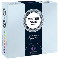 Mug pénis Mister Size Préservatifs latex sur-mesure 69 mm 36 unités — 69 en Latex transparent vu de face