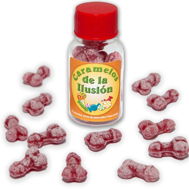 DIABLO PICANTE 12 BONBONS ILLUSIONS EN FORME DE PENIS FRAISE CERISE