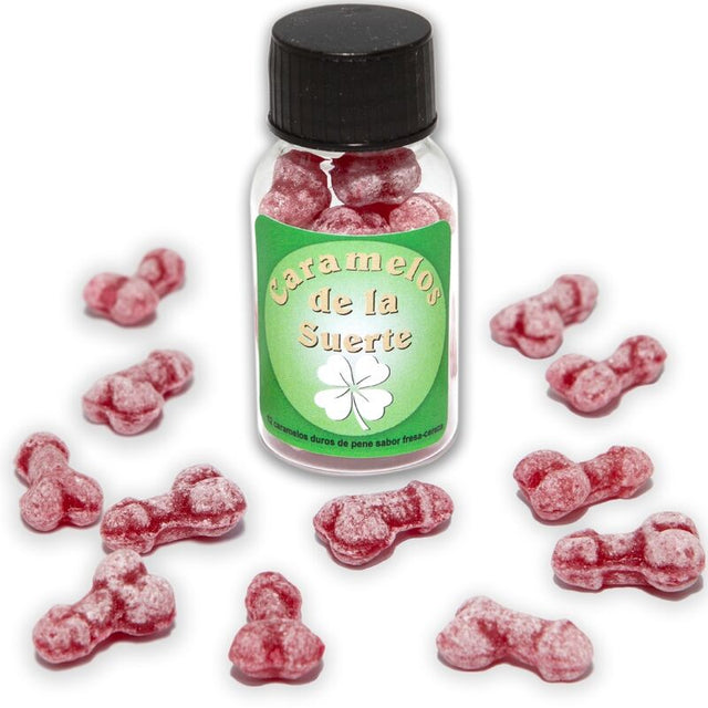 DIABLO PICANTE 12 BONBONS PORTE BONHEUR EN FORME DE PENIS FRAISE CERISE