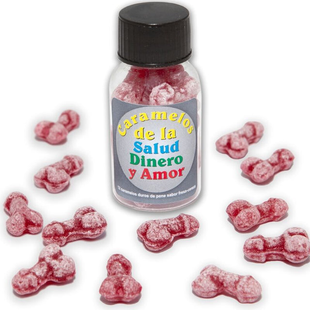 DIABLO PICANTE 12 BONBONS SANTE ARGENT AMOUR FORME DE PENIS FRAISE CERISE