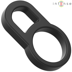 Cockring Double silicone lisse queue et couilles — Bobby en Silicone noir vu de face