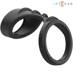 Cockring Double silicone à bande texturée — Theo en Silicone noir vu de face
