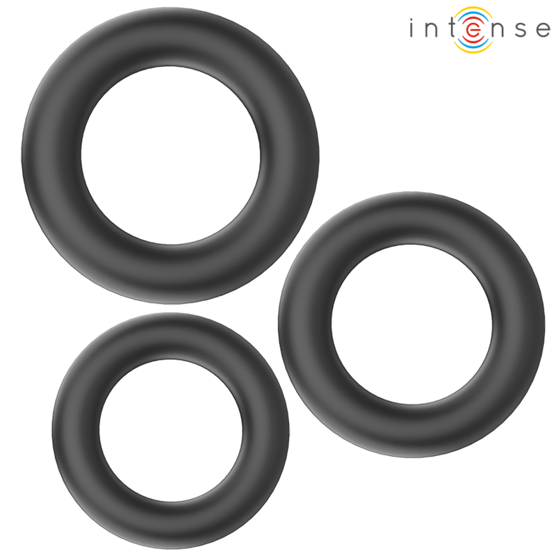 INTENSE HUGH 3 ANNEAUX PENIS BASIQUES EN SILICONE NOIRS