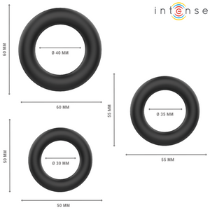 INTENSE HUGH 3 ANNEAUX PENIS BASIQUES EN SILICONE NOIRS