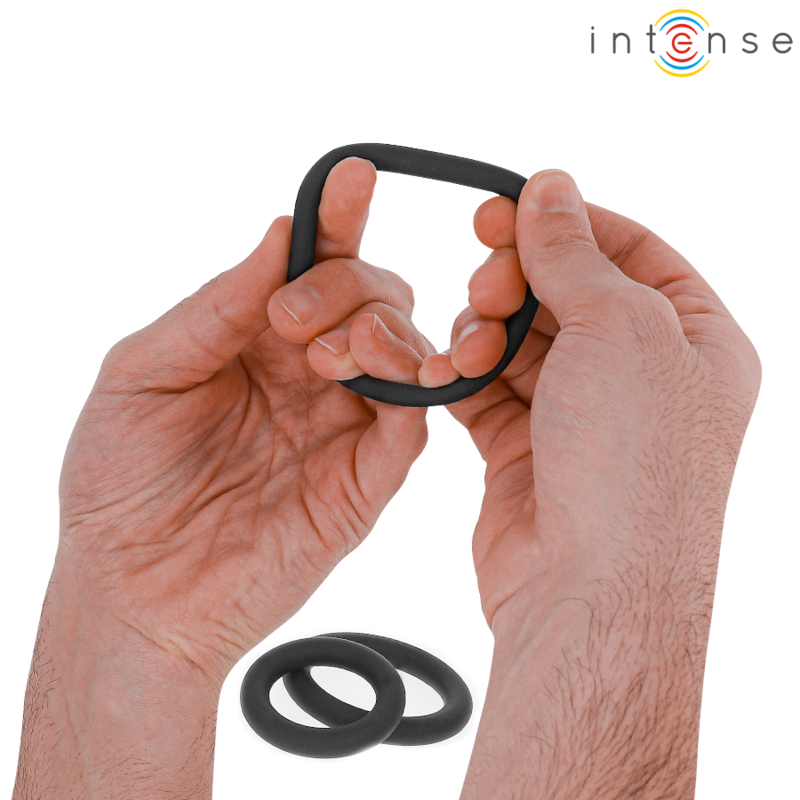 INTENSE HUGH 3 ANNEAUX PENIS BASIQUES EN SILICONE NOIRS