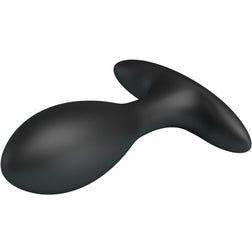 Plug anal gonflable en silicone noir, tête ovoïde et base en T, vu de profil