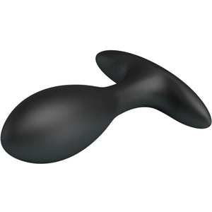 Plug anal gonflable en silicone noir, tête ovoïde et base en T, vu de profil