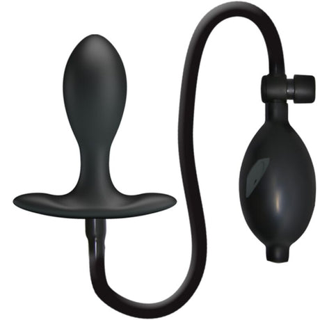 Plug anal gonflable noir avec son tube souple et sa poire de gonflage