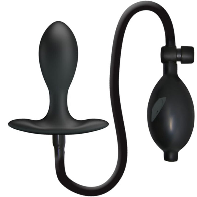 Plug anal gonflable noir avec son tube souple et sa poire de gonflage