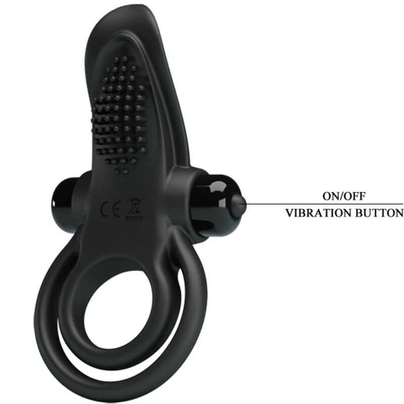 PRETTY LOVE DOUBLE ANNEAU VIBRANT STIMULATEUR DE CLITORIS 10 VIBRATIONS NOIR