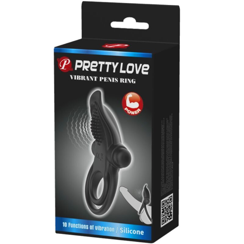 PRETTY LOVE DOUBLE ANNEAU VIBRANT STIMULATEUR DE CLITORIS 10 VIBRATIONS NOIR