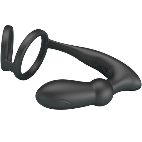 Cockring double anneau + plug anal vibrant 12 modes — vue détaillée