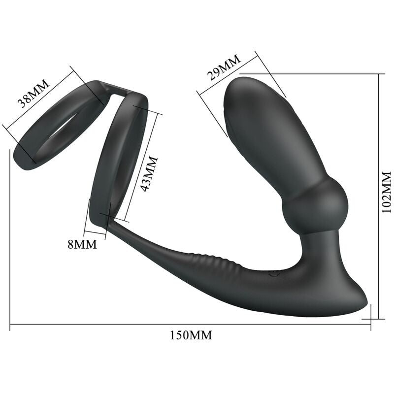 Cockring double anneau + plug anal vibrant 12 modes — texture visible