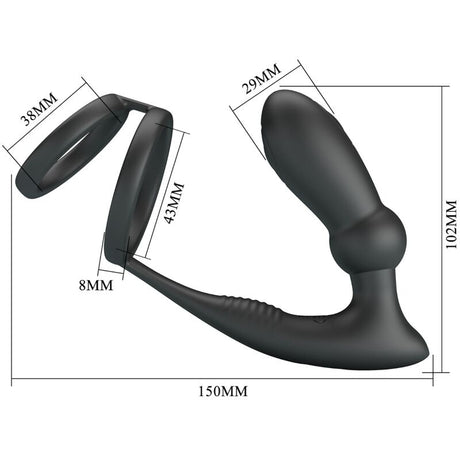 Cockring double anneau + plug anal vibrant 12 modes — texture visible
