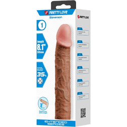 Pretty Love Stevenson penis sleeve with a 7.6 cm extension, tan skin tone