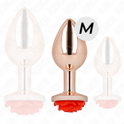 Plug bijou Or rose avec rose rouge 8.9 cm taille M — gros plan