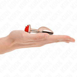 Plug anal Plug bijou Or rose avec rose rouge 7.0 cm taille S — Pleasure Plugs en Acier inoxydable or-rose 7.0 cm vu de face