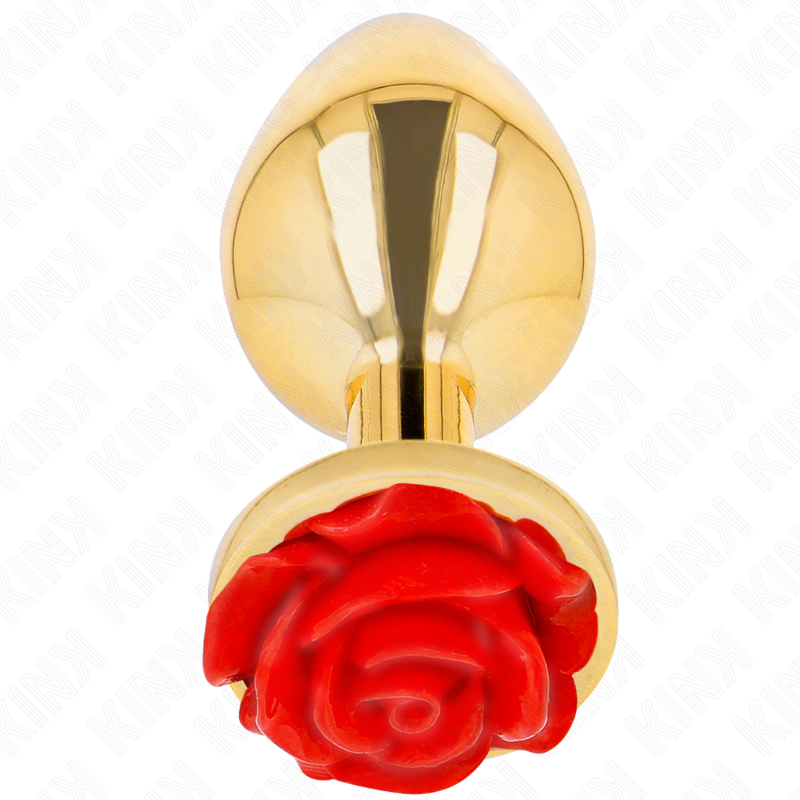 Plug bijou Or avec rose rouge 10.2 cm taille L — gros plan