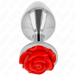 Plug bijou rose rouge acier 10.2 cm taille L — vue de profil